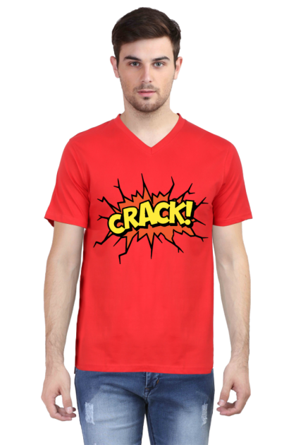 Men's V-Neck Comic Style "CRACK!" Graphic T-shirt
