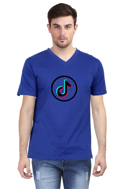Men's V-Neck Circular TikTok Logo Graphic T-shirt