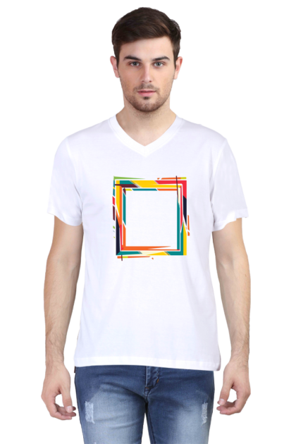 Men's V-Neck Colorful Abstract Square Frame Graphic T-shirt