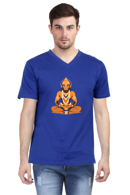 Men's V-Neck Meditating Hanuman Graphic T-shirt