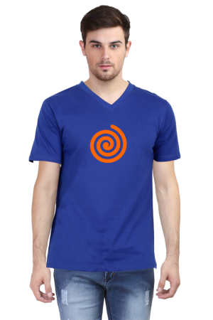 Orange Spiral Graphic Men's V-Neck T-Shirt - Abstract Design Tee