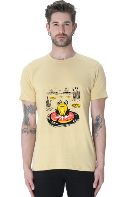 Men's Cartoon Frog on Lily Pad Graphic T-shirt