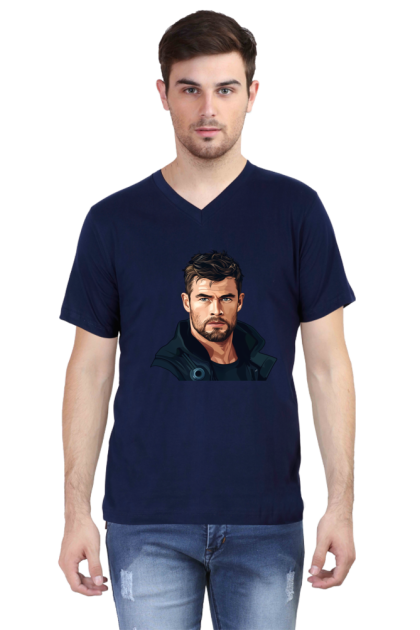 Men's V-Neck Colorful Thor Portrait Graphic T-shirt
