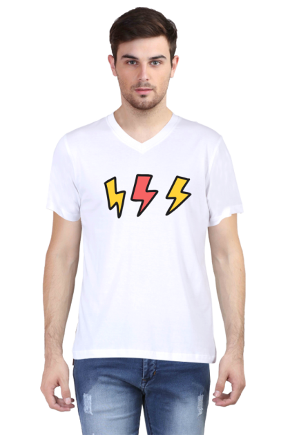 Men's V-Neck Colorful Lightning Bolts Graphic T-shirt