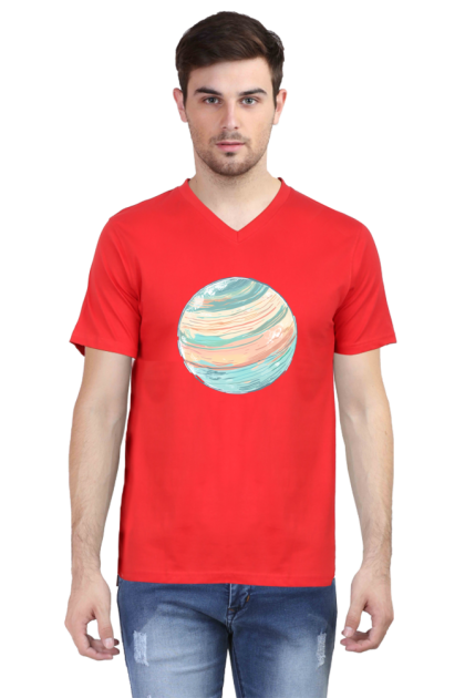 Men's V-Neck Abstract Swirling Planet Graphic T-shirt