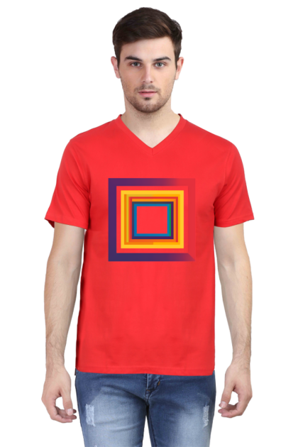 Men's V-Neck Colorful Concentric Squares Graphic T-shirt