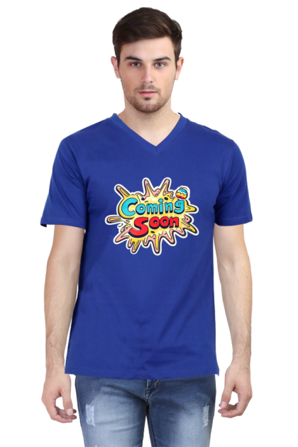 Men's V-Neck Colorful "Coming Soon" Graphic T-shirt