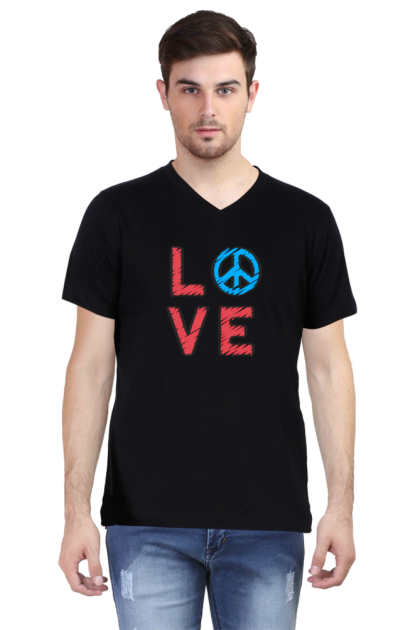 Men's V-Neck "Love Peace" Graphic T-shirt