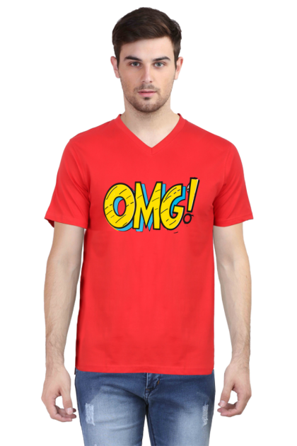 Men's V-Neck Comic Style "OMG!" Graphic T-shirt