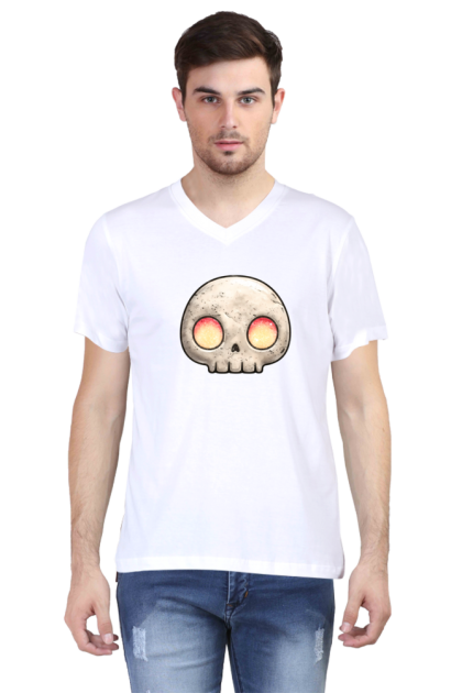 Men's V-Neck Cartoon Skull Graphic T-shirt