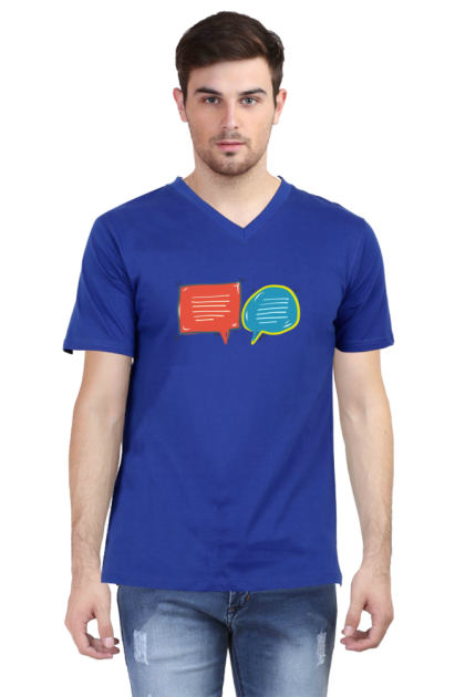 Men's V-Neck Cartoon Speech Bubbles Graphic T-shirt