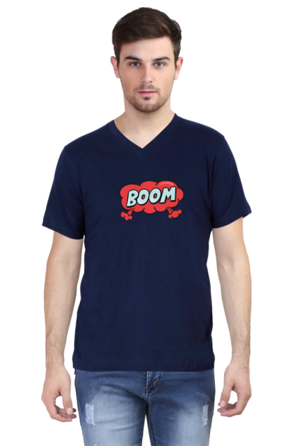 Men's V-Neck Comic Style "BOOM" Graphic T-shirt