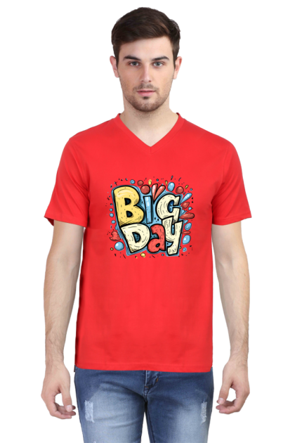 Men's V-Neck Colorful "Big Day" Graphic T-shirt