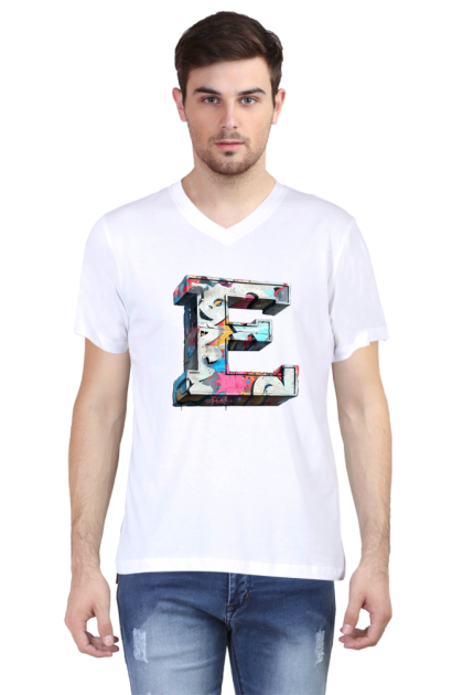 Men's V-Neck Abstract Graffiti Letter E Graphic T-shirt