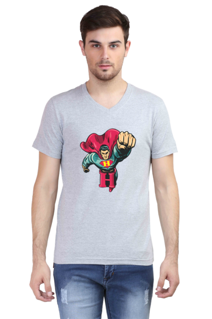 Men's V-Neck Flying Superhero "H" Graphic T-shirt