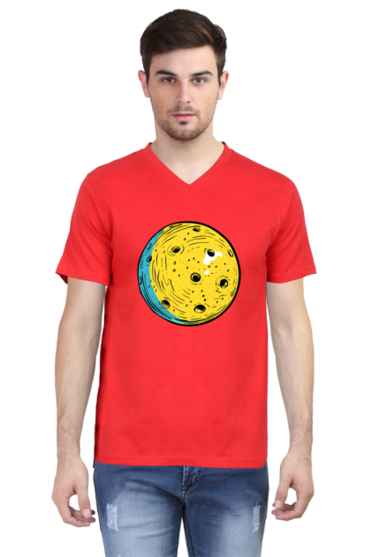 Men's V-Neck Cartoon Moon Phases Graphic T-shirt