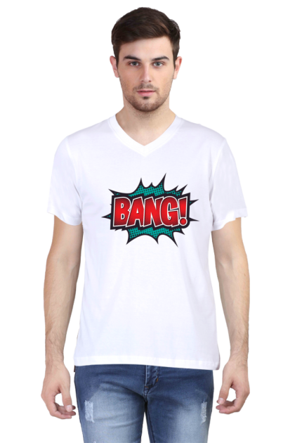Men's V-Neck Comic Style "BANG!" Graphic T-shirt