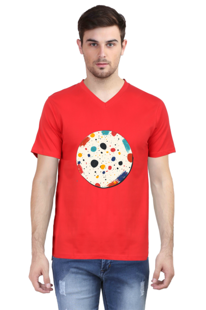 Men's V-Neck Colorful Abstract Dots Circle Graphic T-shirt