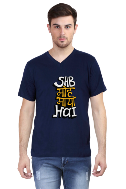 Men's V-Neck Hindi "Sab Moh Maya Hai" Graphic T-shirt