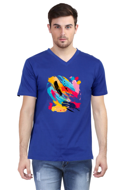 Men's V-Neck Abstract Brush Stroke Graphic T-shirt
