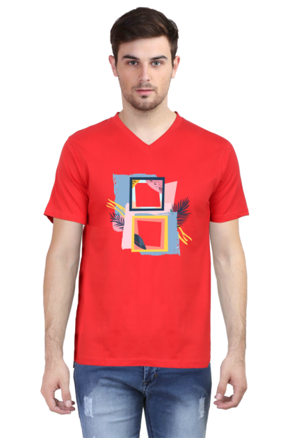 Men's V-Neck Abstract Geometric Shapes Graphic T-shirt