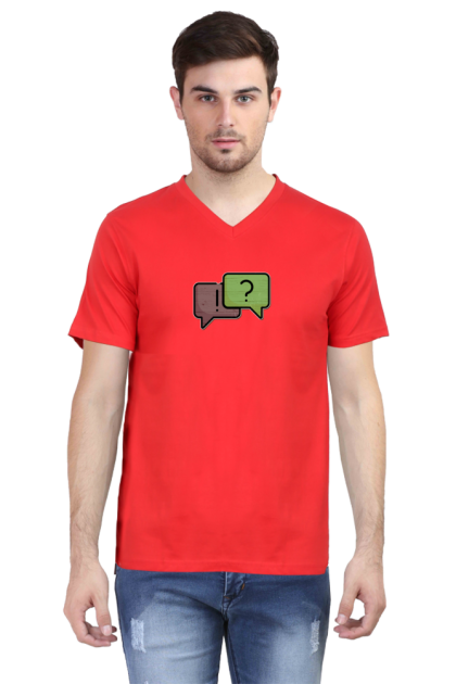 Men's V-Neck Cartoon Question Answer Speech Bubbles Graphic T-shirt