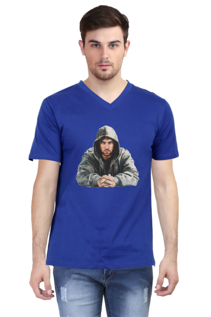 Men's V-Neck Eminem Portrait Graphic T-shirt