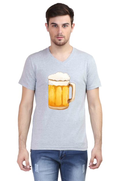 Men's V-Neck Cartoon Beer Mug Graphic T-shirt
