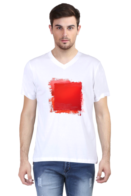 Men's V-Neck Abstract Red Square Graphic T-shirt