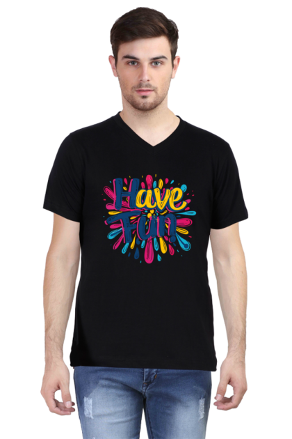 Men's V-Neck Colorful Splash "Have Fun!" Graphic T-shirt