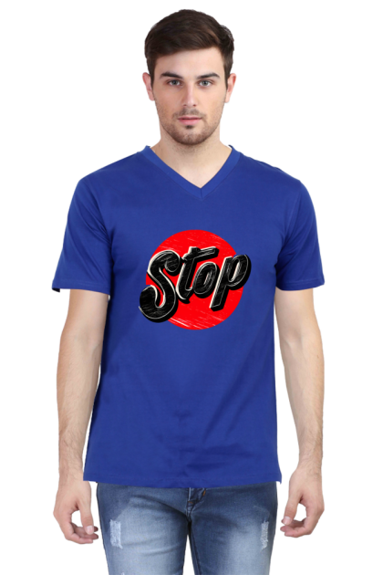 Men's V-Neck Bold "Stop" Graphic T-shirt