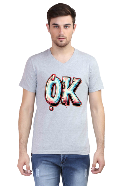 Men's V-Neck Abstract Graffiti "OK" Graphic T-shirt