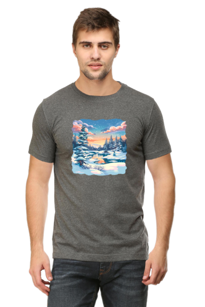 Winter Landscape Graphic Print T-shirt for Men