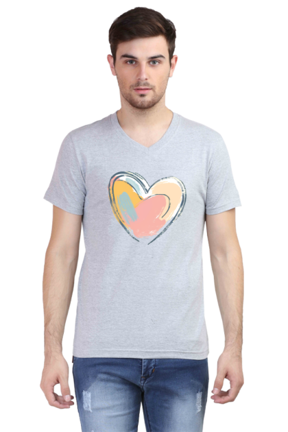 Men's V-Neck Abstract Watercolor Heart Graphic T-shirt