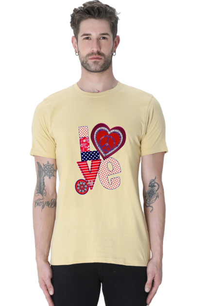 Men's Patchwork "Love" Heart Graphic T-shirt