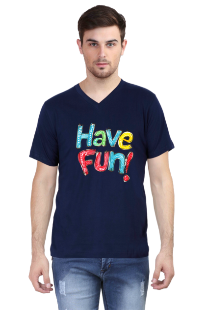 Men's V-Neck Colorful Doodle "Have Fun!" Graphic T-shirt