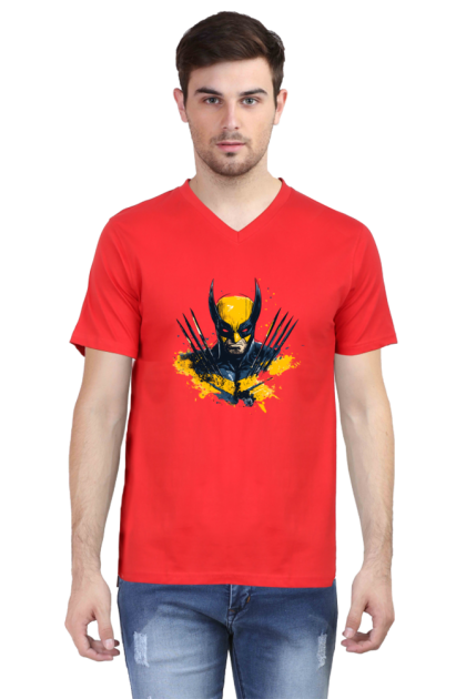 Men's V-Neck Wolverine Comic Art Graphic T-shirt