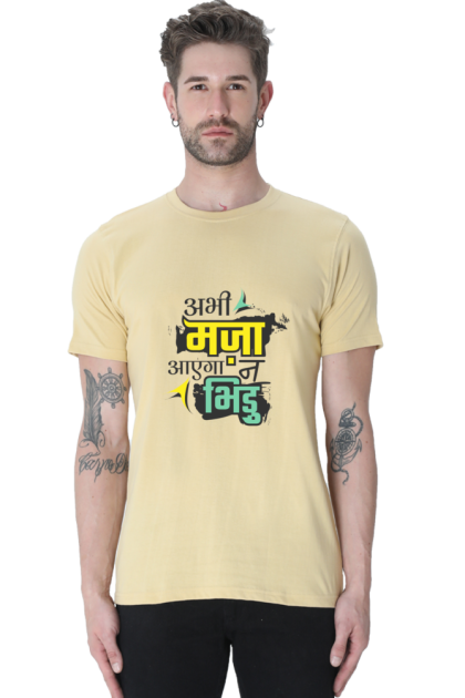 Men's Hindi "Abhi Maza Ayega Na Bhidu" Graphic T-shirt