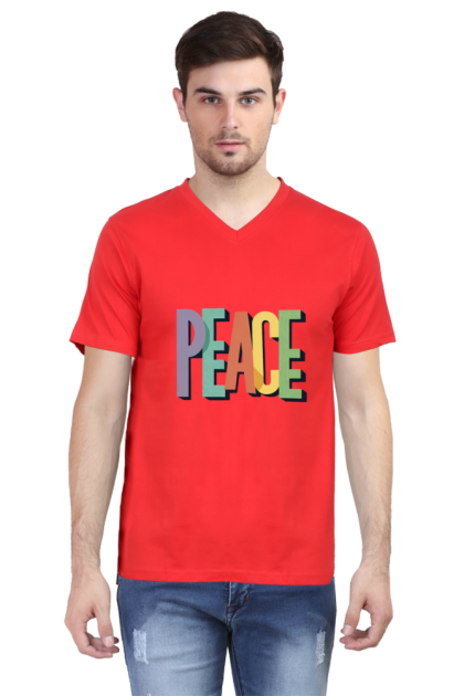 Men's V-Neck Colorful "Peace" Graphic T-shirt