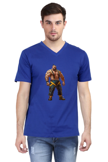 Men's V-Neck Cartoon Strongman Graphic T-shirt