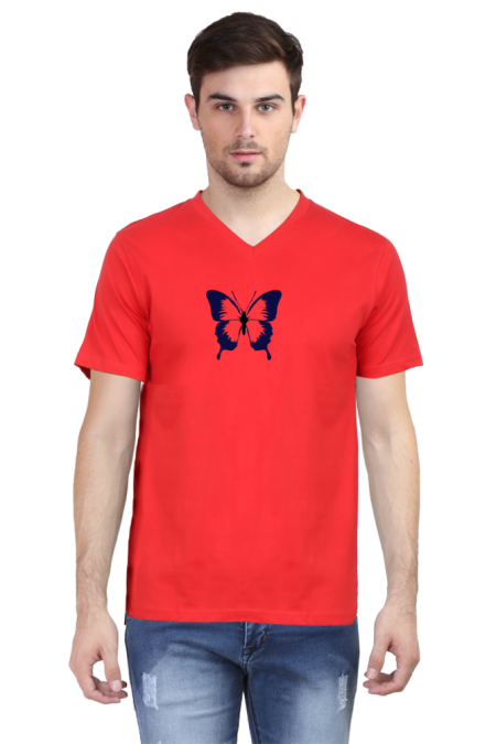 Elegant Butterfly Graphic Men's V-Neck T-Shirt - Nature Inspired Tee (S-3XL)