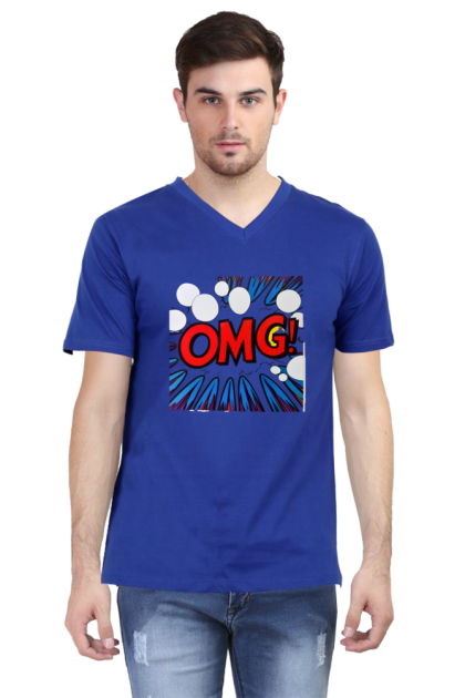 Men's V-Neck Comic Style "OMG!" Burst Graphic T-shirt
