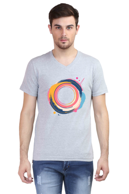 Men's V-Neck Colorful Abstract Circle Swirl Graphic T-shirt