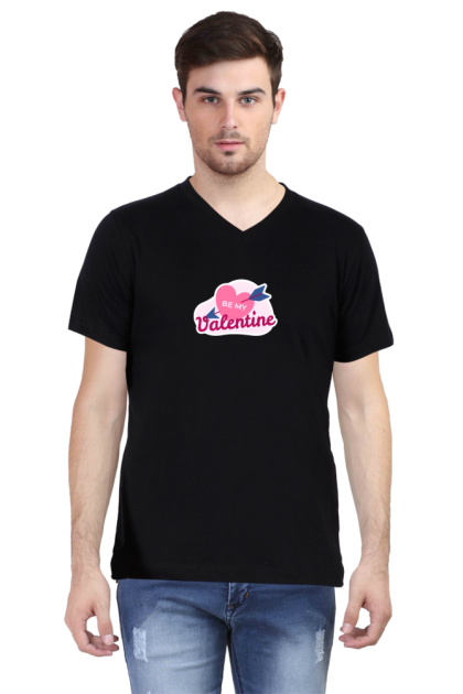 Men's V-Neck "Be My Valentine" Heart Arrow Graphic T-shirt