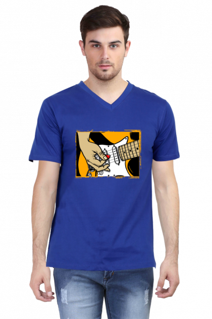 Men's Electric Guitar Player V-Neck T-shirt