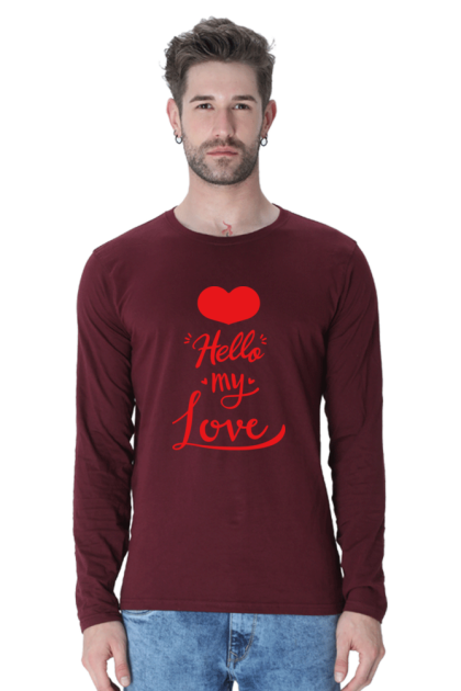 Men's Full Sleeve "Hello My Love" Heart Graphic T-shirt