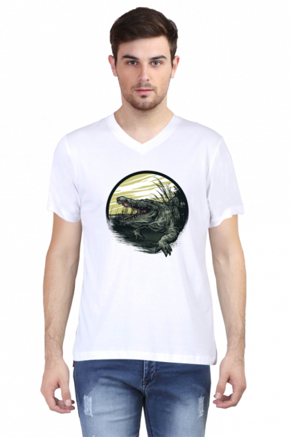 Men's V-Neck Alligator Graphic T-shirt