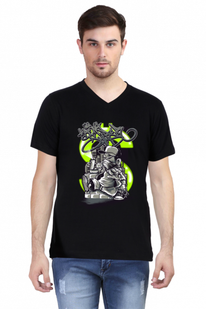 Men's V-Neck Samurai Warrior Graphic T-shirt
