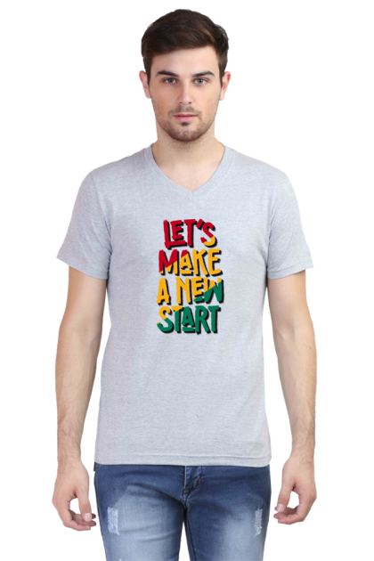 Men's V-Neck "Let's Make A New Start" Graphic T-shirt