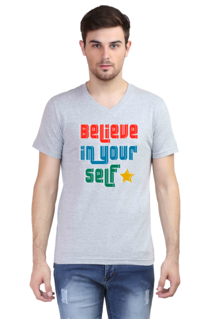 Men's V-Neck "Believe In Yourself" Graphic T-shirt
